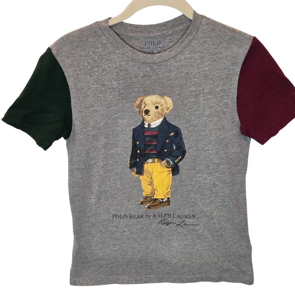 Polo Ralph Lauren Kids Polo Bear Colorblock T-Shirt Gray Green Burgundy Size 8